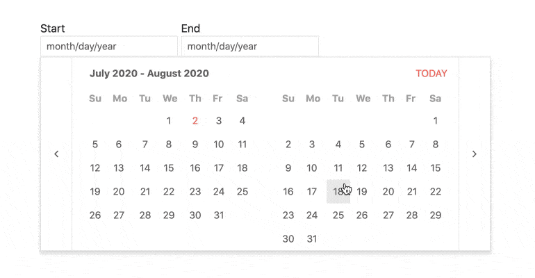 React DateRangePicker – Reverse Selection, KendoReact UI Library