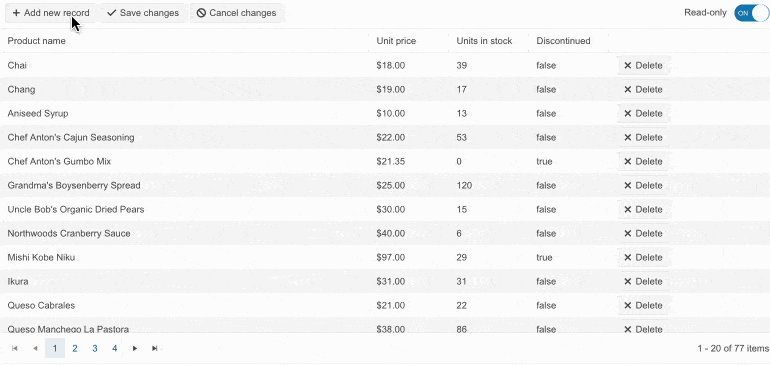 Telerik UI for ASP.NET Core Grid Toggle-Edit-Mode