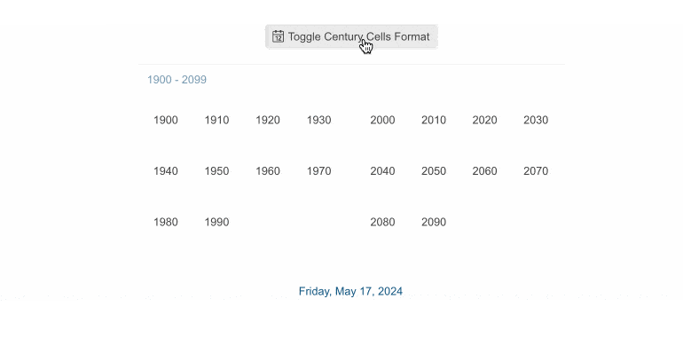 Telerik UI for ASP.NET Core MultiViewCalendar-Century-cell-formats
