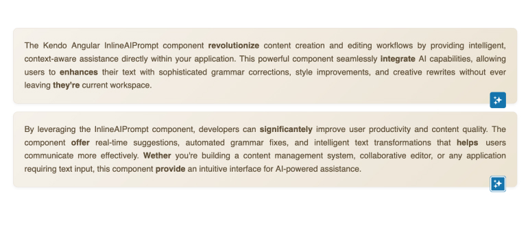 Kendo UI for Angular Inline AI Prompt - Prompt commands
