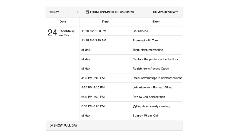 Kendo UI for Angular Scheduler - Agenda View