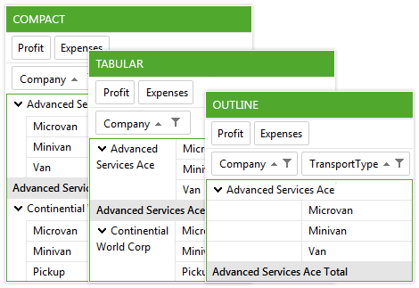 Telerik UI for ASP.NET AJAX PivotGrid - layouts