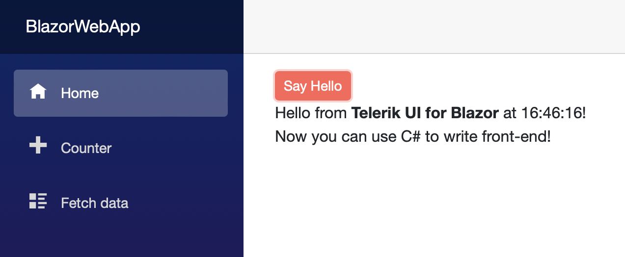 Telerik Blazor app in the browser