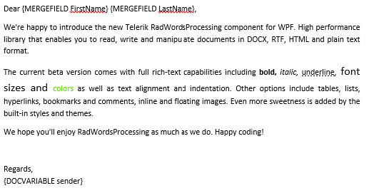 Telerik UI for Blazor WordsProcessing - Mail Merge