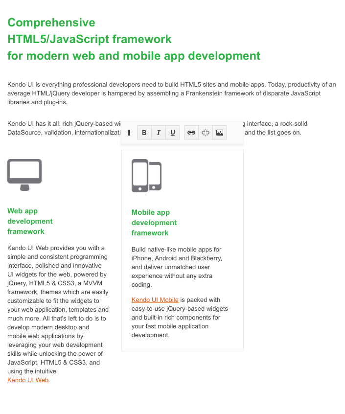 Telerik UI for ASP.NET Core Editor - Intuitive editing