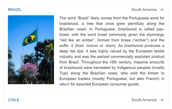 The Expansion Panel component being used to organize information