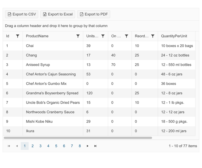 Telerik UI for Blazor DataGrid - Export to PDF