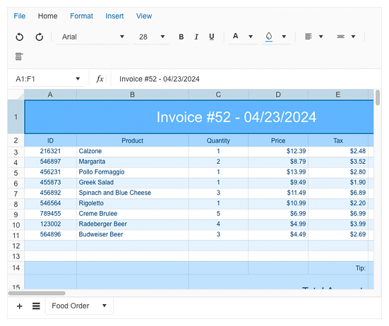 Telerik UI for Blazor Spreadsheet-Header